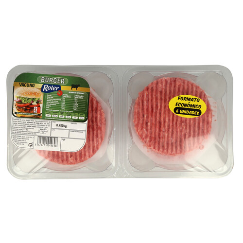 Bandeja de burger meat de vacuno ROLER 6 x 80 g.