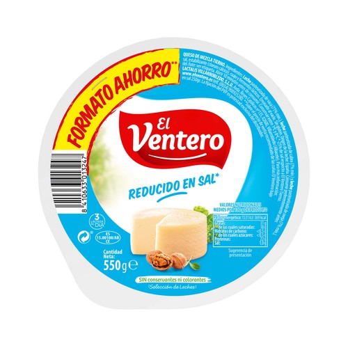 EL VENTERO Queso mezcla tierno bajo contenido en sal EL VENTERO 550 g.