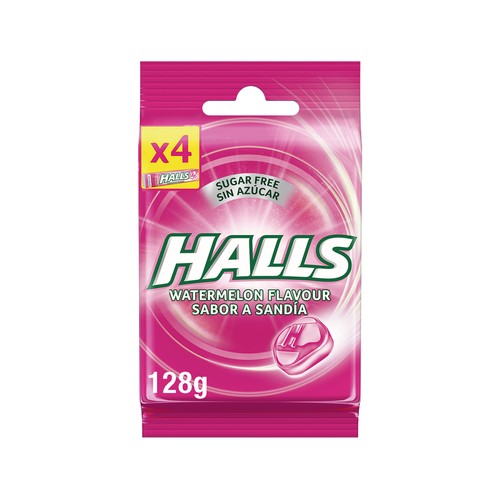 HALLS Caramelos de sandía sin azúcar, pack de 4 uds. x 128 g.