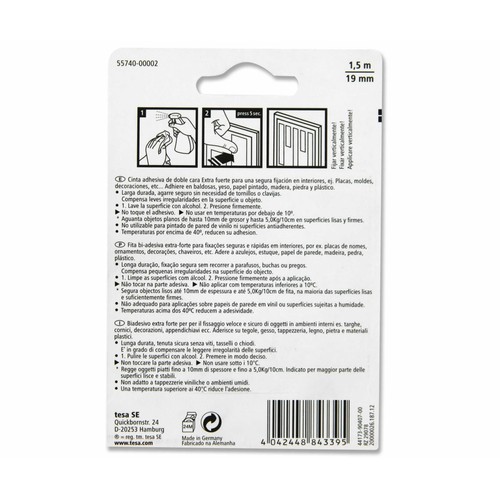 1.5m. de cinta adhesiva de doble cara especial para interiores, 19mm. TESA Powerbond.