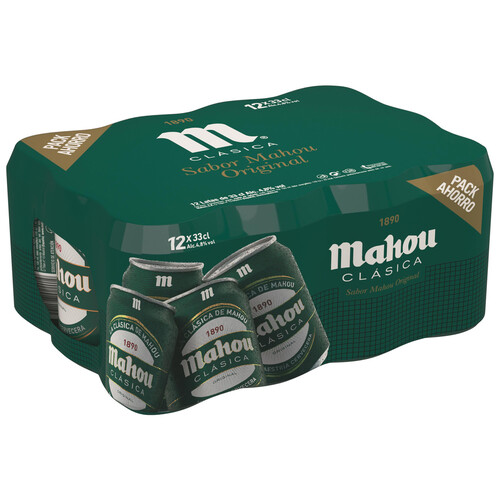 MAHOU CLASICA Cervezas pack de 12 latas de 33 centilitros