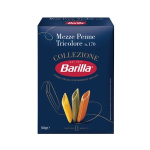 Pasta macarrones mezze penne tricolore Barilla Collezione 500 g.