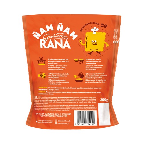 RANA Ñam ñam Tortellini de pasta fresca al huevo rellenos de pizza 200 g.