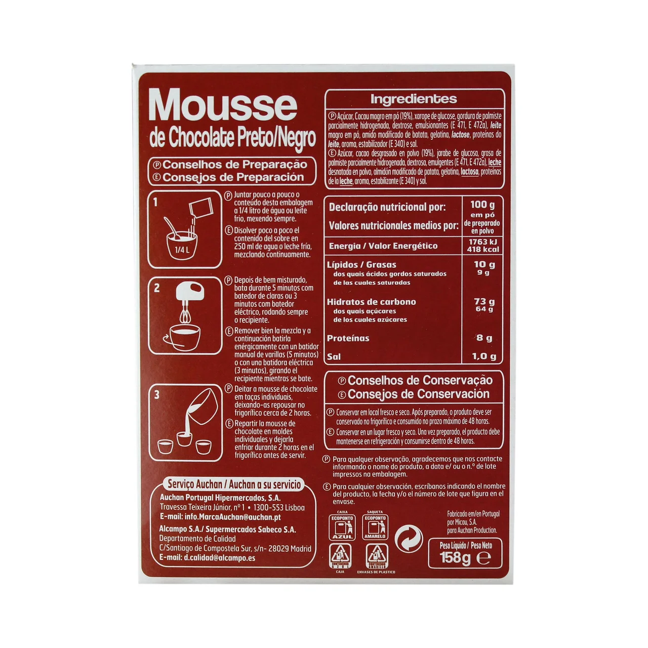 PRODUCTO ALCAMPO Mousse de chocolate negro 158 gr