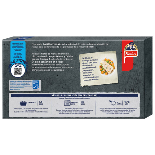 FINDUS Filetes de merluza sin piel, procedentes de MSC (pesca sostenible certificada) FINDUS 360 g.