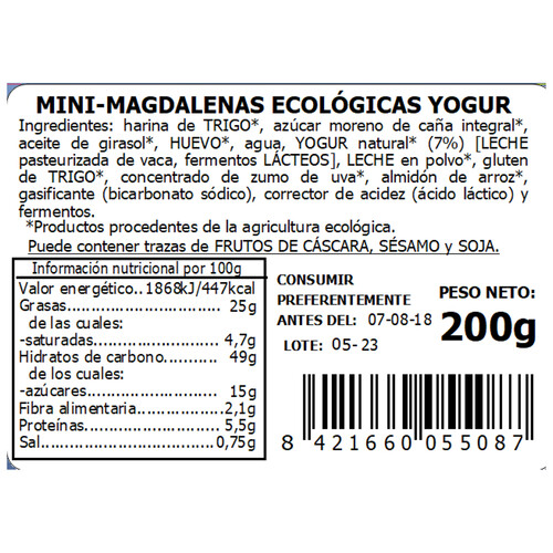 LA GRANJA Mini magdalenas ecológicas yogur LA GRANJA 200 g.