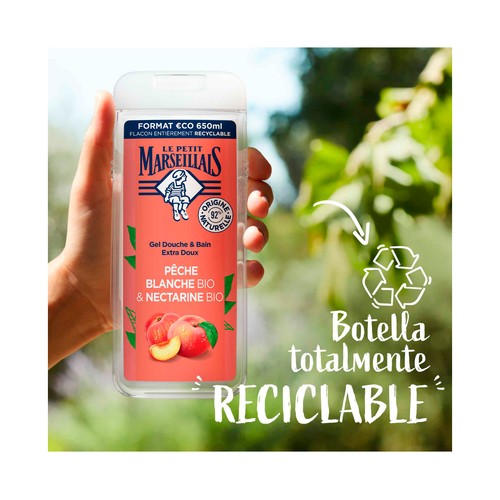 LE PETIT MARSEILIAIS Gel para baño o ducha extra suave, con melocotón blanco y nectarina bio, para pieles sensibles 650 ml.