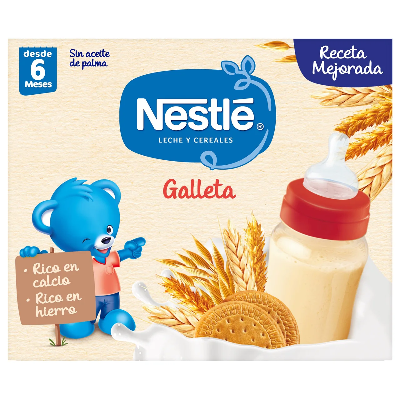 Papilla líquida de cereales con galleta, a partir de 6 meses 2 x 250 ml.