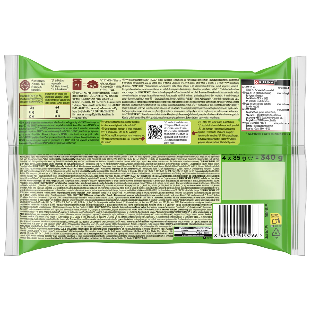 Snack húmedo para perro - Tiras sabor pollo, pavo y pato 112x85g.