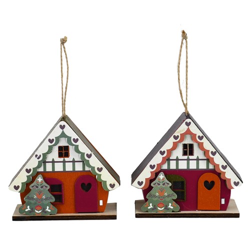 Colgante Casa de Madera con luz Led, a pilas incluidas, Tyrol modelos surtidos decoración Navidad, ACTUEL