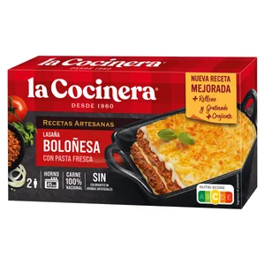 LA COCINERA Lasaña de pasta fresca al huevo a la Boloñesa (con carne 100% nacional)  Recetas artesanas 500 g.