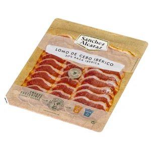 SÁNCHEZ ALCARAZ Lomo de cebo ibérico (50% raza ibérica), cortado en lonchas SÁNCHEZ ALCARAZ 100 g.