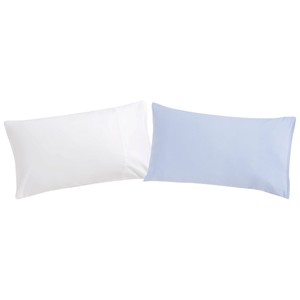 Pack de 2 fundas de almohada 100% algodón, color blanco y azul, 120x60cm.