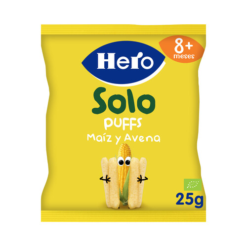 HERO Snacks infantiles no fritos y sin sal añadida. de maíz y avena ecológicas, a partir de 8 meses HERO Solo 25 g.