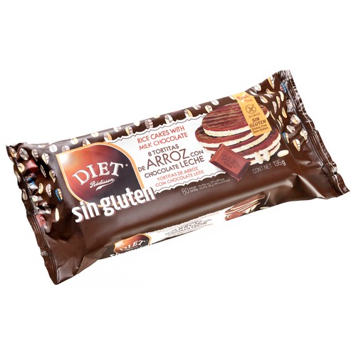DIAT RADISSON Tortitas de arroz con chocolate, sin gluten 135 g.