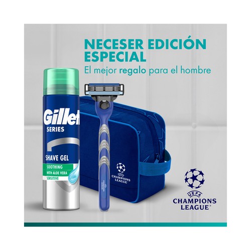 GILLETTE Mach3 Neceser con maquinilla, recambios (4) y espuma / gel de afeitar (200ml).