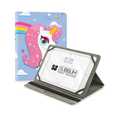 Funda universal para tablet 10.1" SUBBLIM Trendy Case Unicornio, función soporte, cierre con banda elástica.