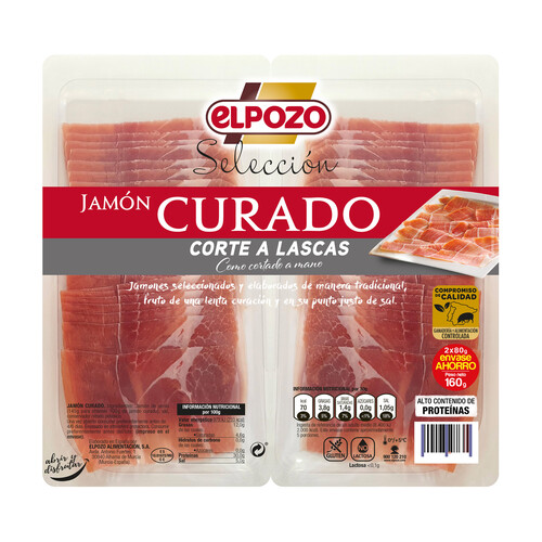 EL POZO Selección Jamón curado Duroc cortado en medias lonchas 2 x 80 g.