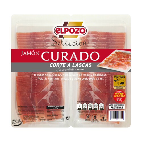 Jamón curado cortado a lascas (como cortado a mano) EL POZO Selección 2 x 80 g.