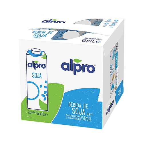Bebida de soja 100% vegetal enriquecida con calcio y vitaminas B2, B12 y D ALPRO 6 x 1l.