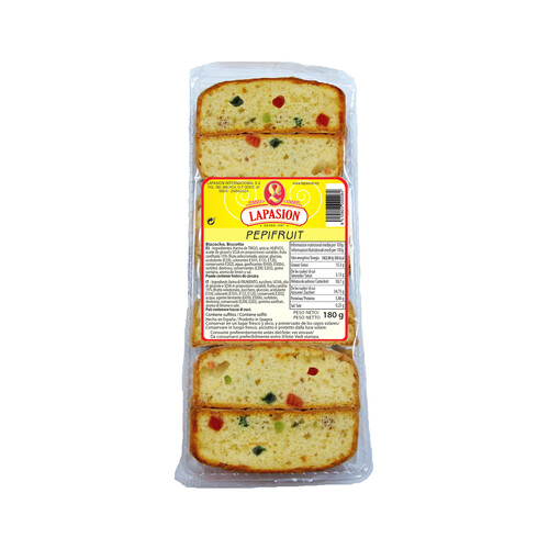 Bizcocho con frutas pepifruit LAPASION 180 g.