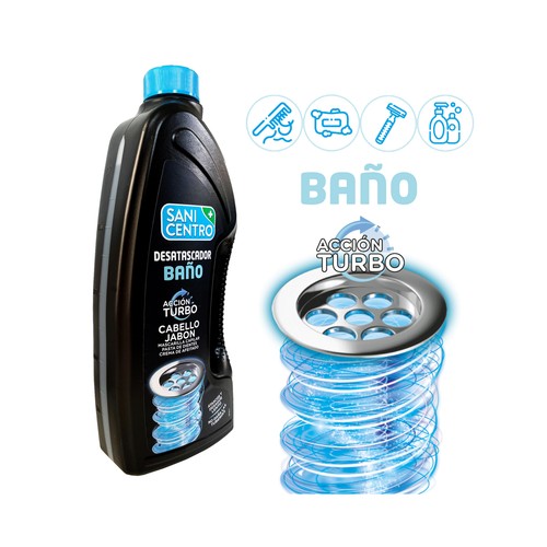 SANICENTRO Desatascador de baño con acción turbo, que no daña las tuberias 1 l.