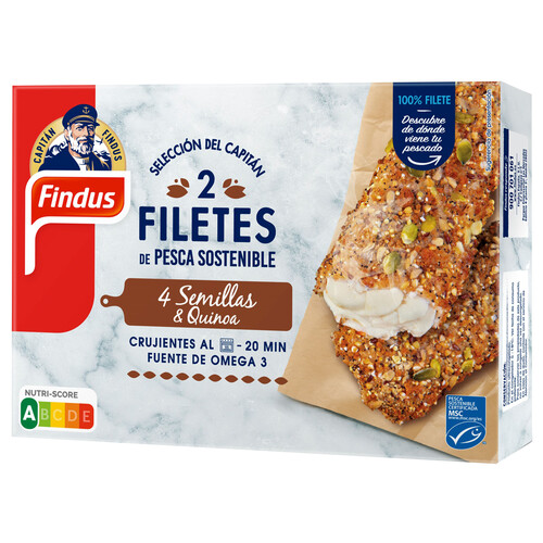 FINDUS Filetes de pescado de pesca sostenible (MSC) empanados con 4 semillas y quinoa 250 g.