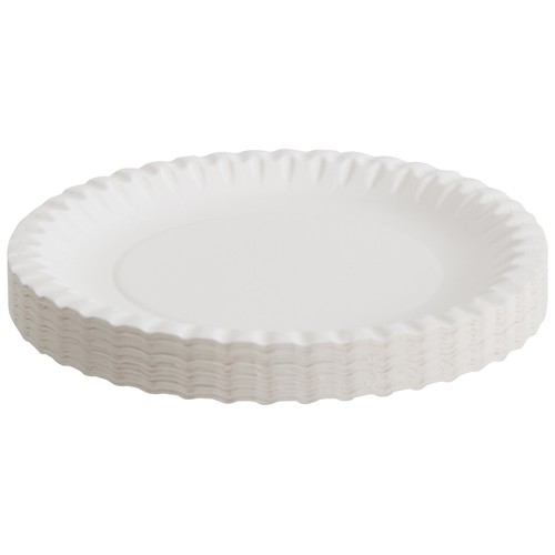 Set de 50 platos desechables para postre fabricados en cartón color blanco, 17cm., ACTUEL.