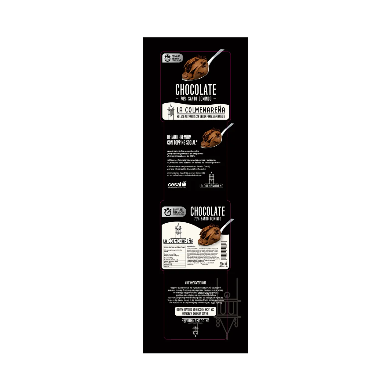 Tarrina de helado cremoso de chocolate (70%) de Santo Domingo 500 ml.