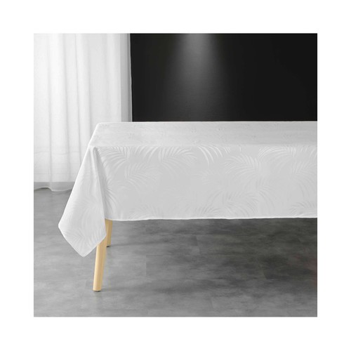 Mantel jacquard poliester hojas 140x140cm blanco. U10