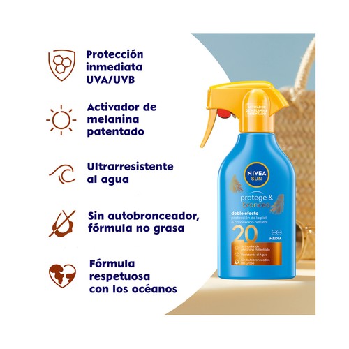 NIVEA Sun Protector solar con activador del bronceado y factor de protección 30 (medio) protege & broncea 270 ml.