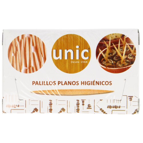 Estuche con 500 palillos planos de doble punta envueltos UNIC