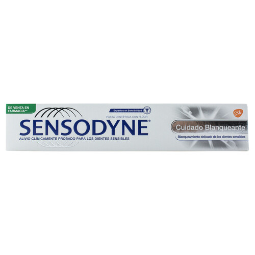 Pasta de dientes blanqueante con flúor, para dientes sensibles SENSODYNE Cuidado blanqueante 75 ml.