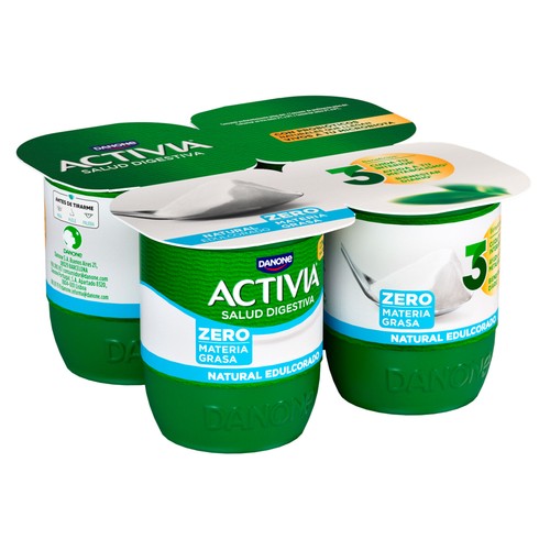 Bífidus desnatado (0% materia grasa) y con sabor natural edulcorado ACTIVIA de Danone 4 x 120 g.