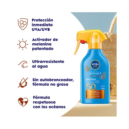 NIVEA sun Spray solar con activador del bronceado y factor de protección 50 (alto) protege & broncea 270 ml.