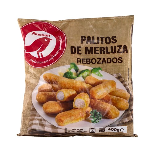 AUCHAN Palitos de merluza, rebozados y congelados 400 g. Producto Alcampo