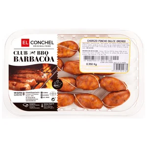 Bandeja con chorizos de pincho, dulce y oreados, sin gluten y especiales para barbacoa EL CONCHEL 350 g