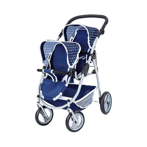 Carrito de muñecas para gemelos twin tandem color azul, CLAUDIO REIG