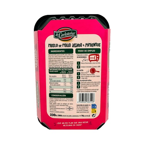 LA CARLOTEÑA Fajitas mejicanas con pollo 230 g.