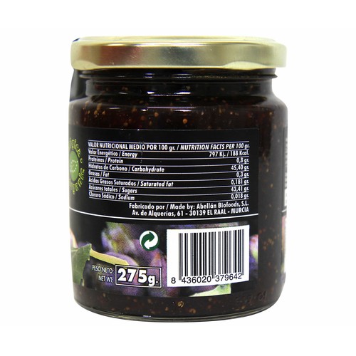 BIOJAM ABEROS Mermelada de higo con azúcar de caña ecológica BIOAPRICA 275 gr,