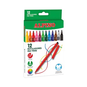 Imagen de 12 rotuladores punta y cuerpo más gruesos, grosor de 3mm y tinta lavable de varios colores ALPINO.