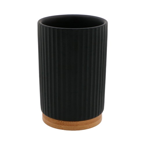 Vaso portacepillo gres/bambú  color negro, ACTUEL