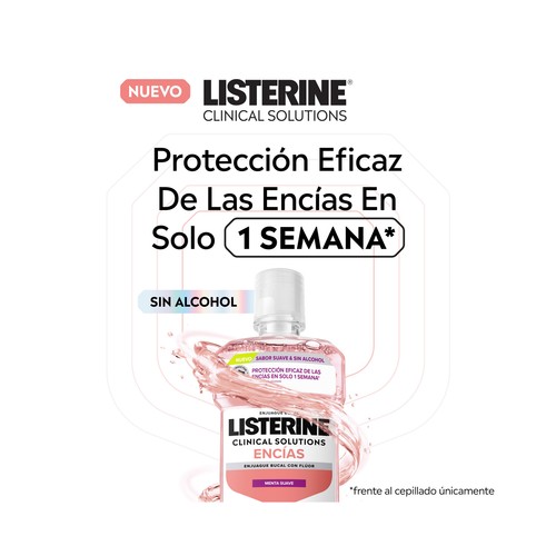 LISTERINE Clinical solutions encías Enjuague bucal con flúor y sabor a menta suave 500 ml.