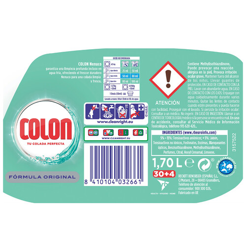 COLON Detergente perfumado gel Nenuco, COLÓN 34 lav. 1,7 l.