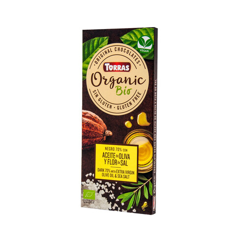 Chocolate negro 70 % cacao con aceite de oliva y flor de sal ecológico TORRA ORGANIC 100 g.