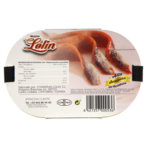 LOLIN Filetes de anchoa en aceite de oliva virgen LOLIN 58 g.
