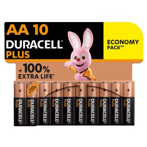 Imagen de Pack de 10 pilas alcalinas AA, LR06, 1,5V, DURACELL Plus.