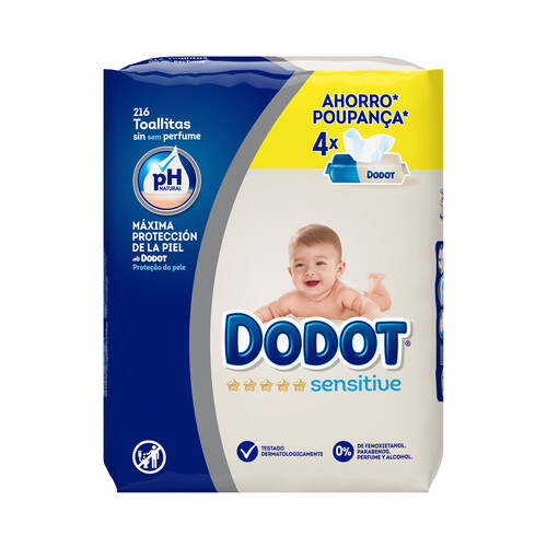 DODOT Toallitas húmedas para bebé sin perfume DODOT Sensitive 4 x 54 uds.