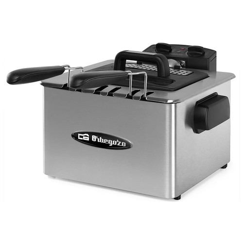 Freidora de acero inoxidable OBREGOZO FDR55, 2180W, capacidad 4,5L., tres cestillos con asa, temporizador.