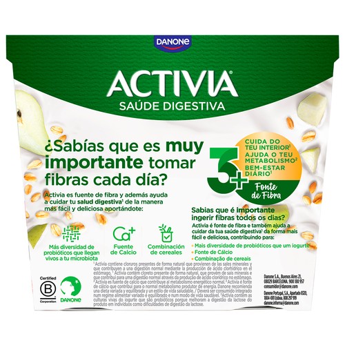 ACTIVIA de Danone Bífidus con pera y cereales 4 x 115 g.